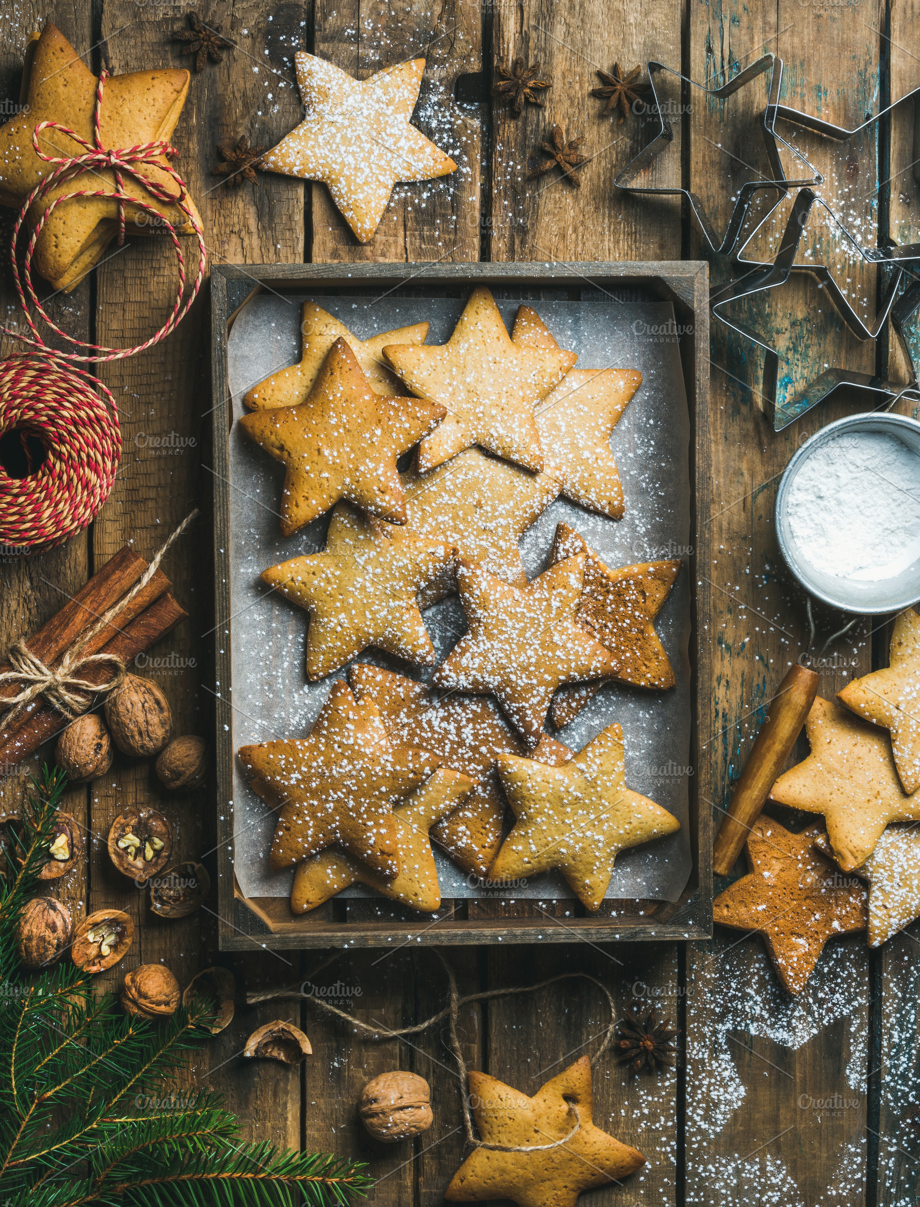 Gingerbread star shaped cookies containing food, background, and cookie ...