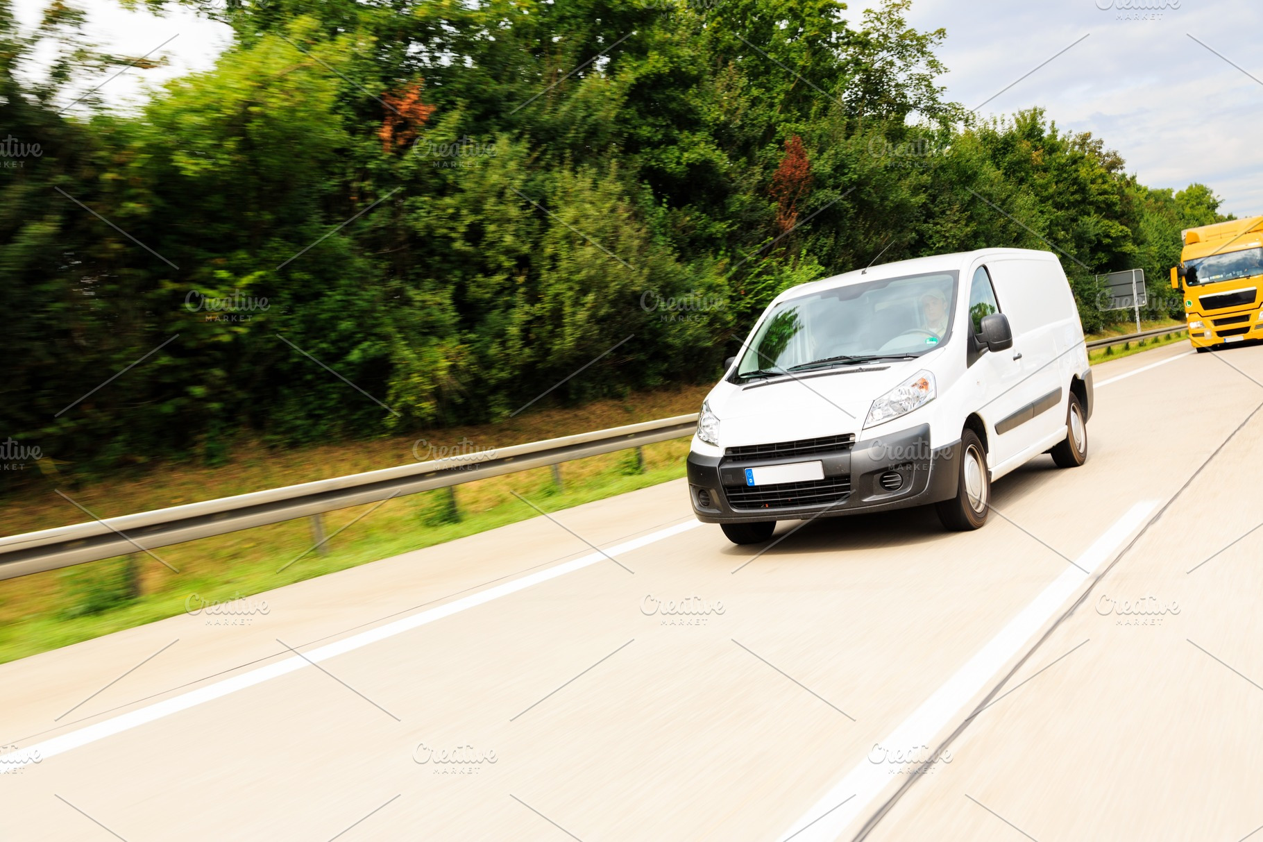 Delivery van on highway featuring messenger, delivery van, and car ...