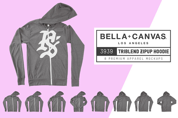 Download Bella Canvas 3939 Zip Up Hoodie Creative Photoshop Templates Creative Market