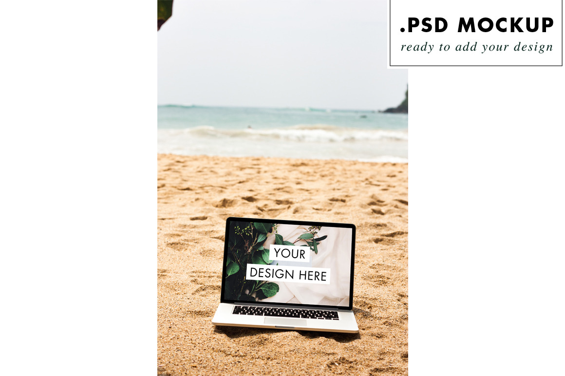 Download Beach Sand Laptop Mockup Travel Free Creative Photoshop Templates Creative Market