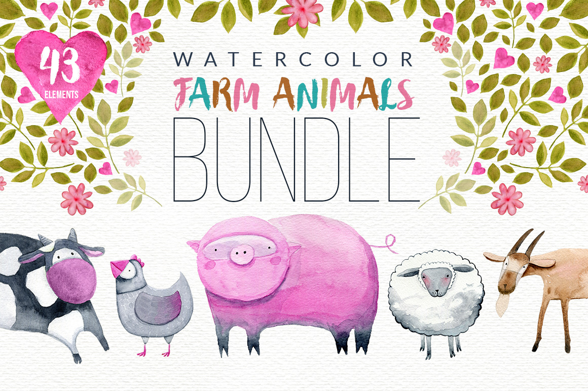 Watercolor Farm Animals Bundle | Custom-Designed Illustrations