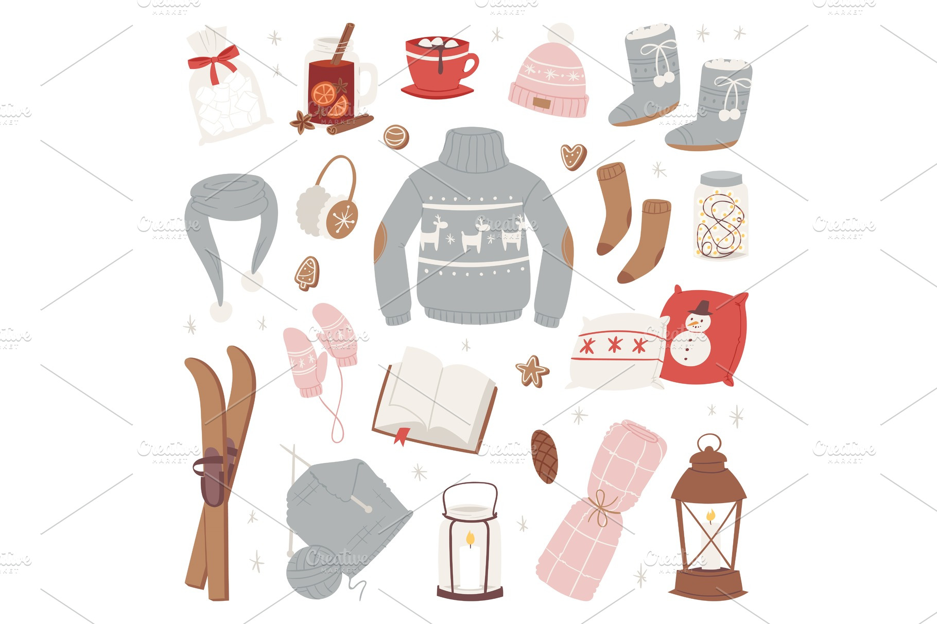 Vector winter clothes warm set of hat, scarf, sweater, gloves fashion ...