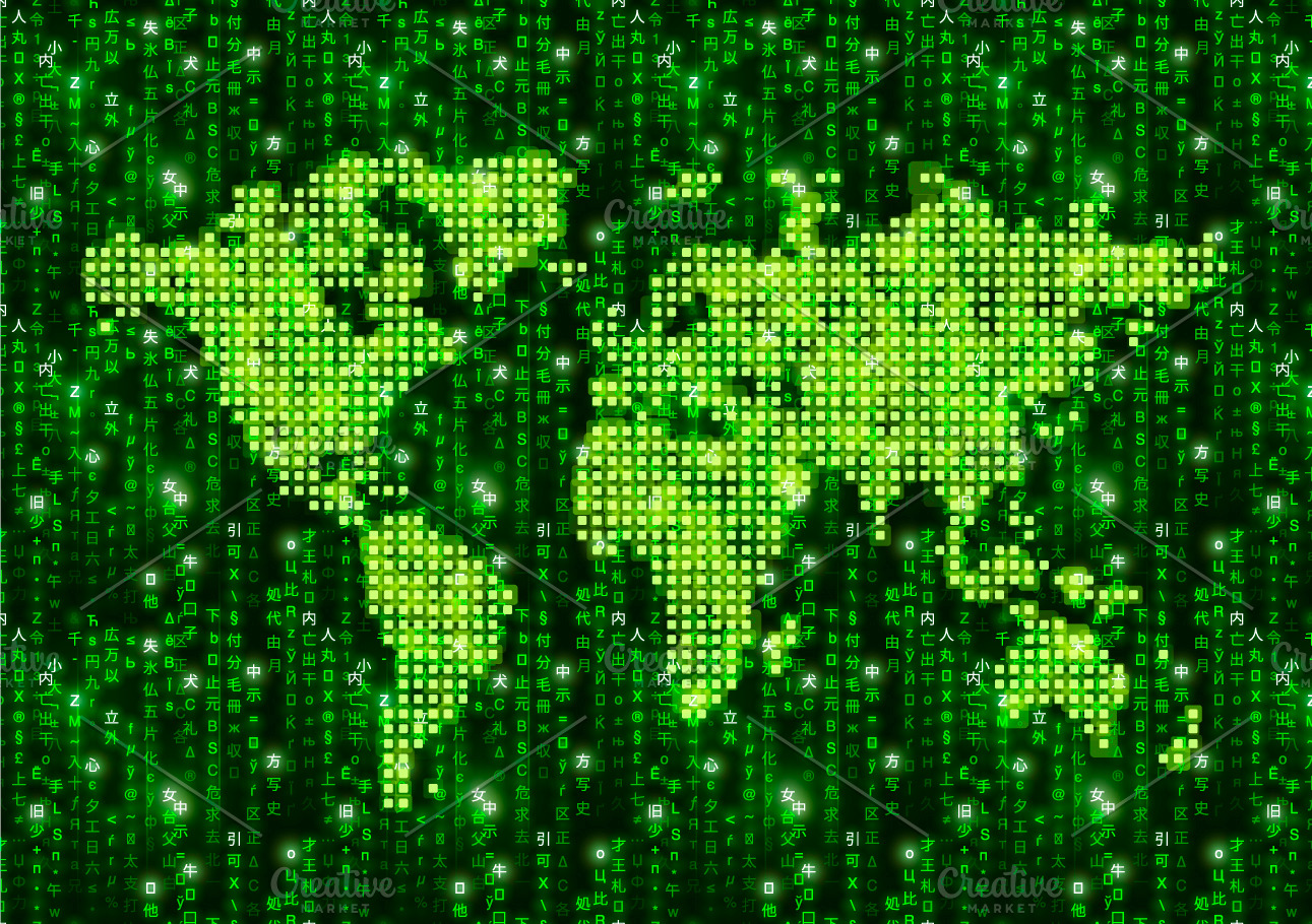 Hitech pixelated world map on matrix PreDesigned Illustrator