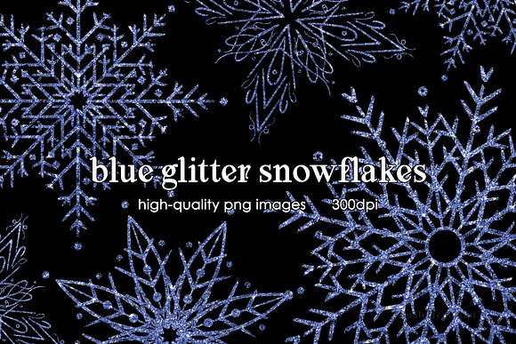 Icy Blue Glitter Snowflakes Clip Art