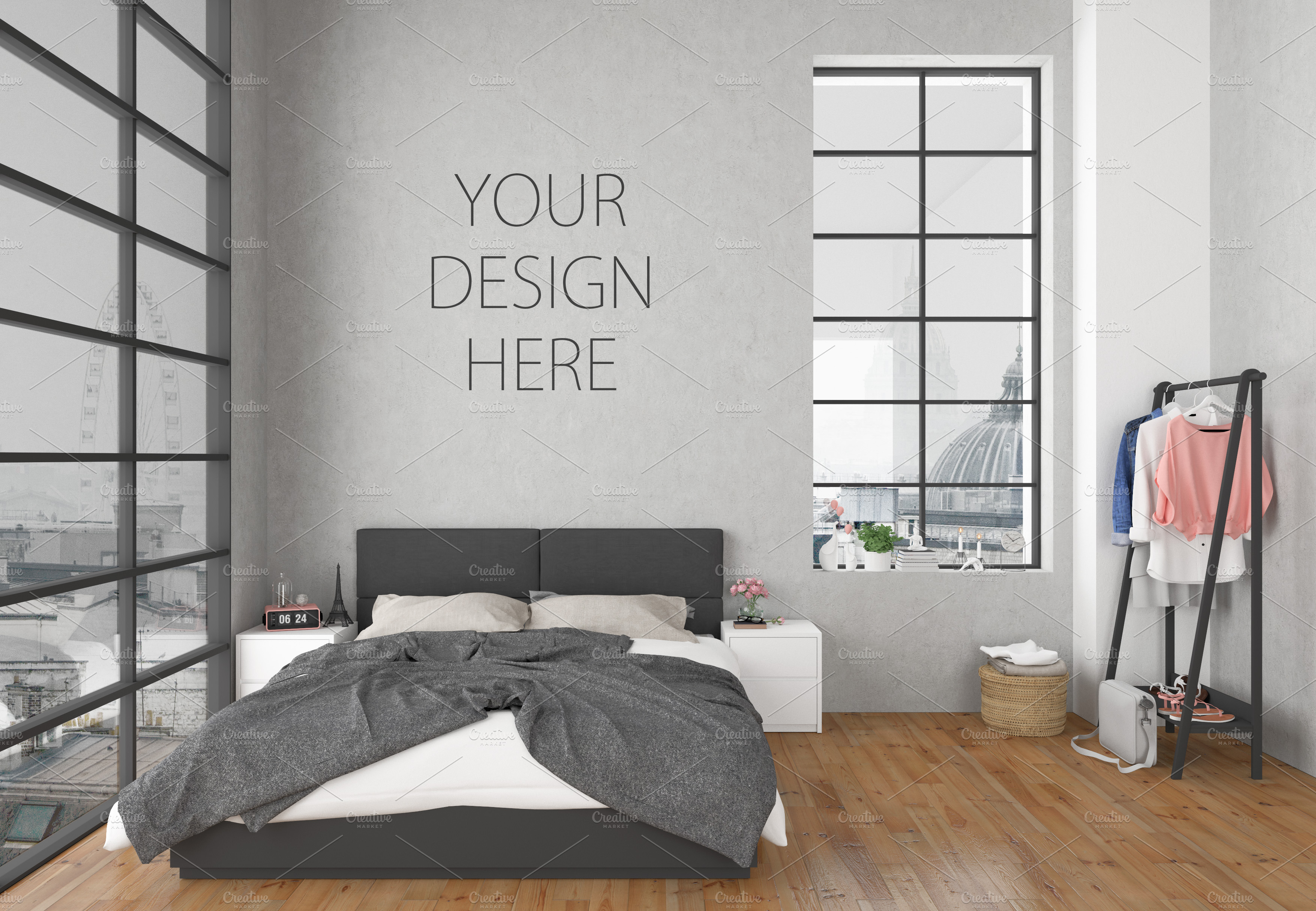 Download Bedroom Mockup Blank Wall Mock Up Creative Photoshop Templates Creative Market