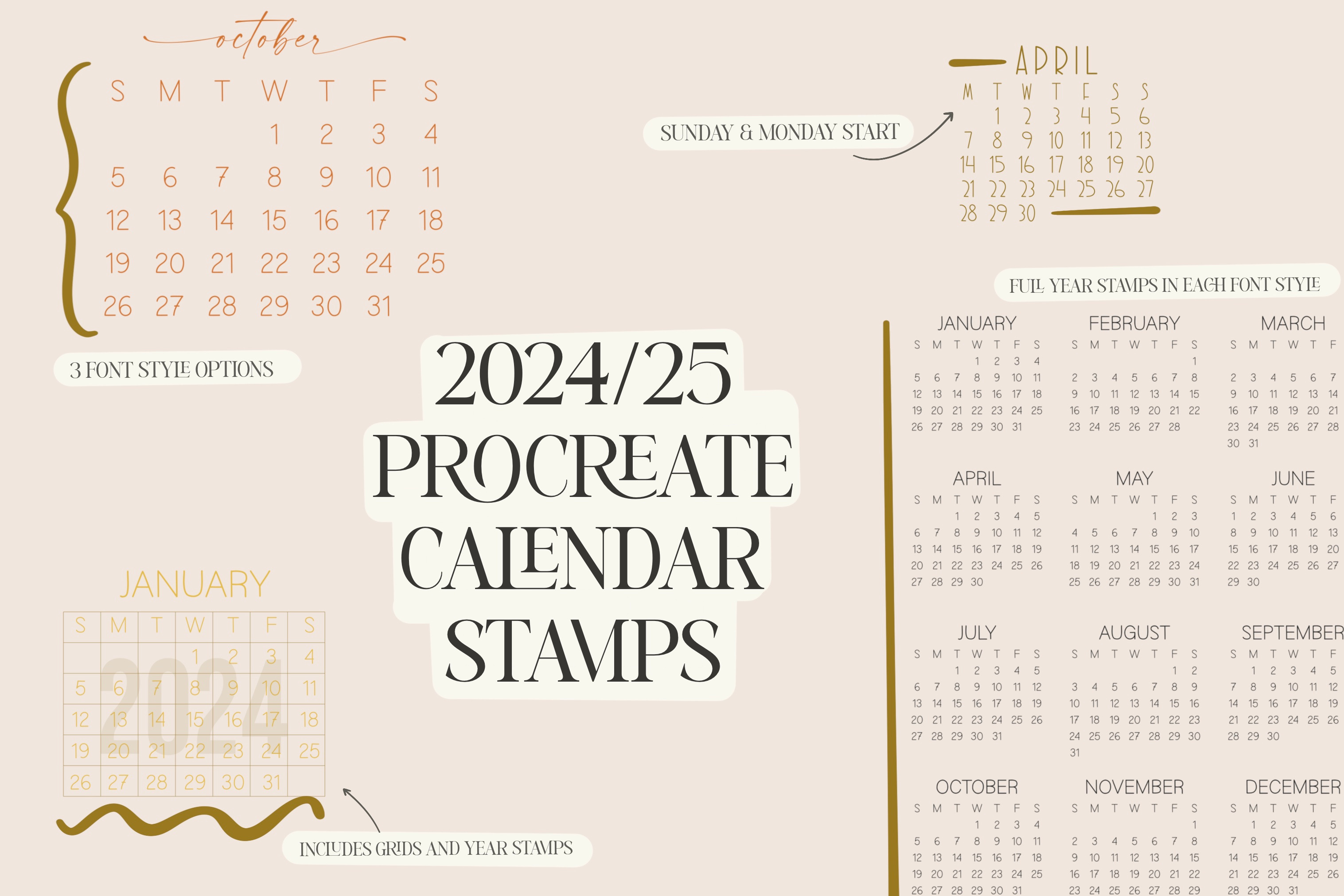 2024 & 2025 Procreate Calendar Set Brushes Creative Market