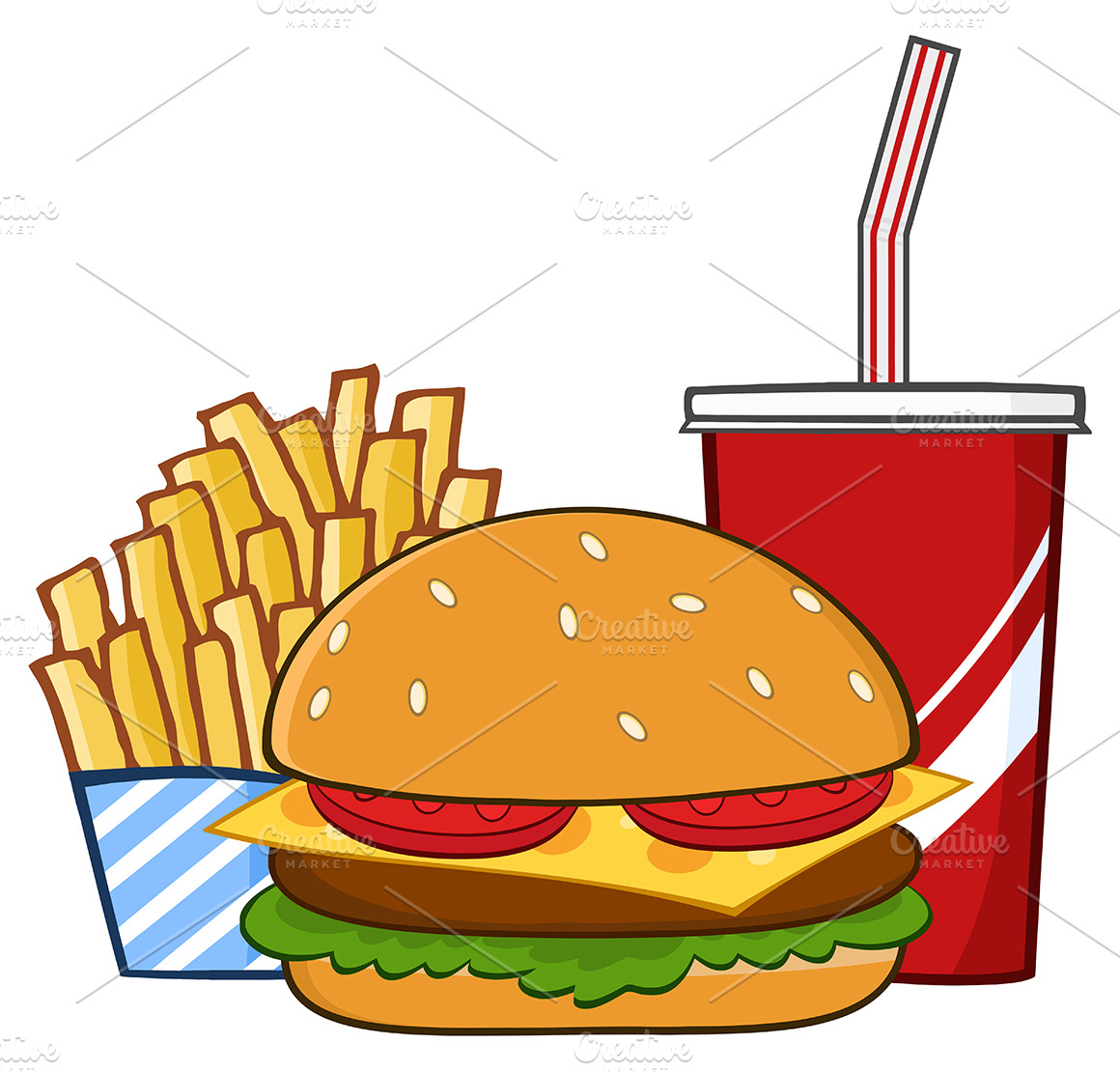 Fast Food Hamburger And French Fries Illustrator Graphics Creative