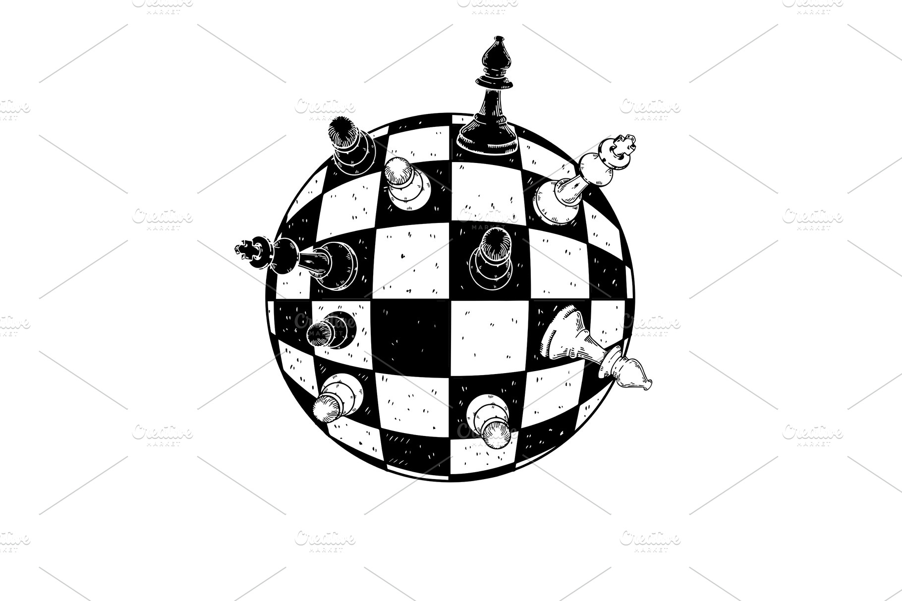 Spherical chess engraving vector illustration | Illustrations ...