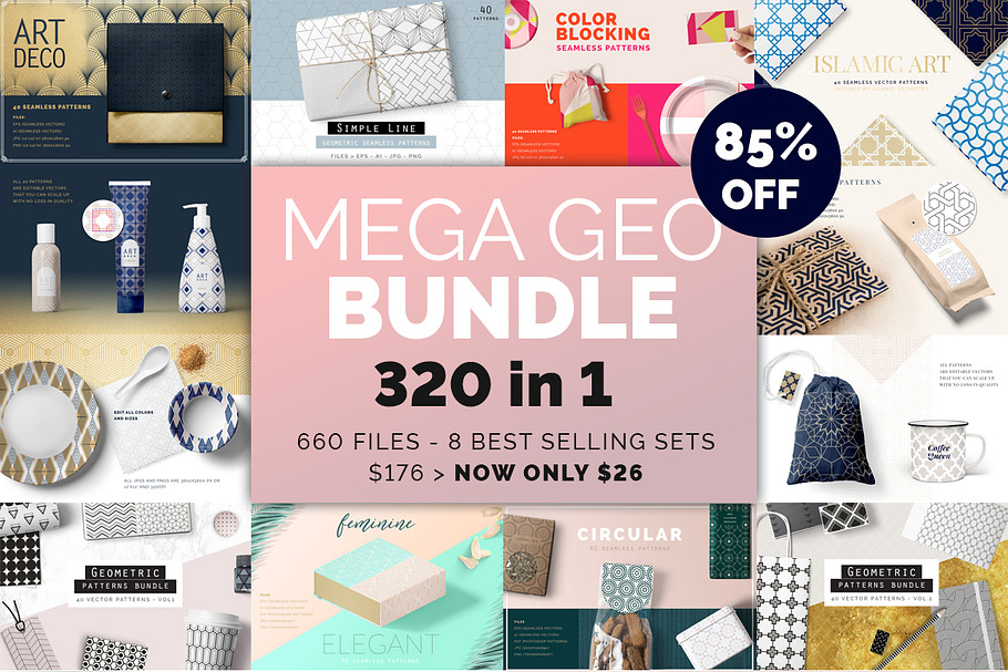 Download Mega Geometric Patterns Bundle Pre Designed Illustrator Graphics Creative Market