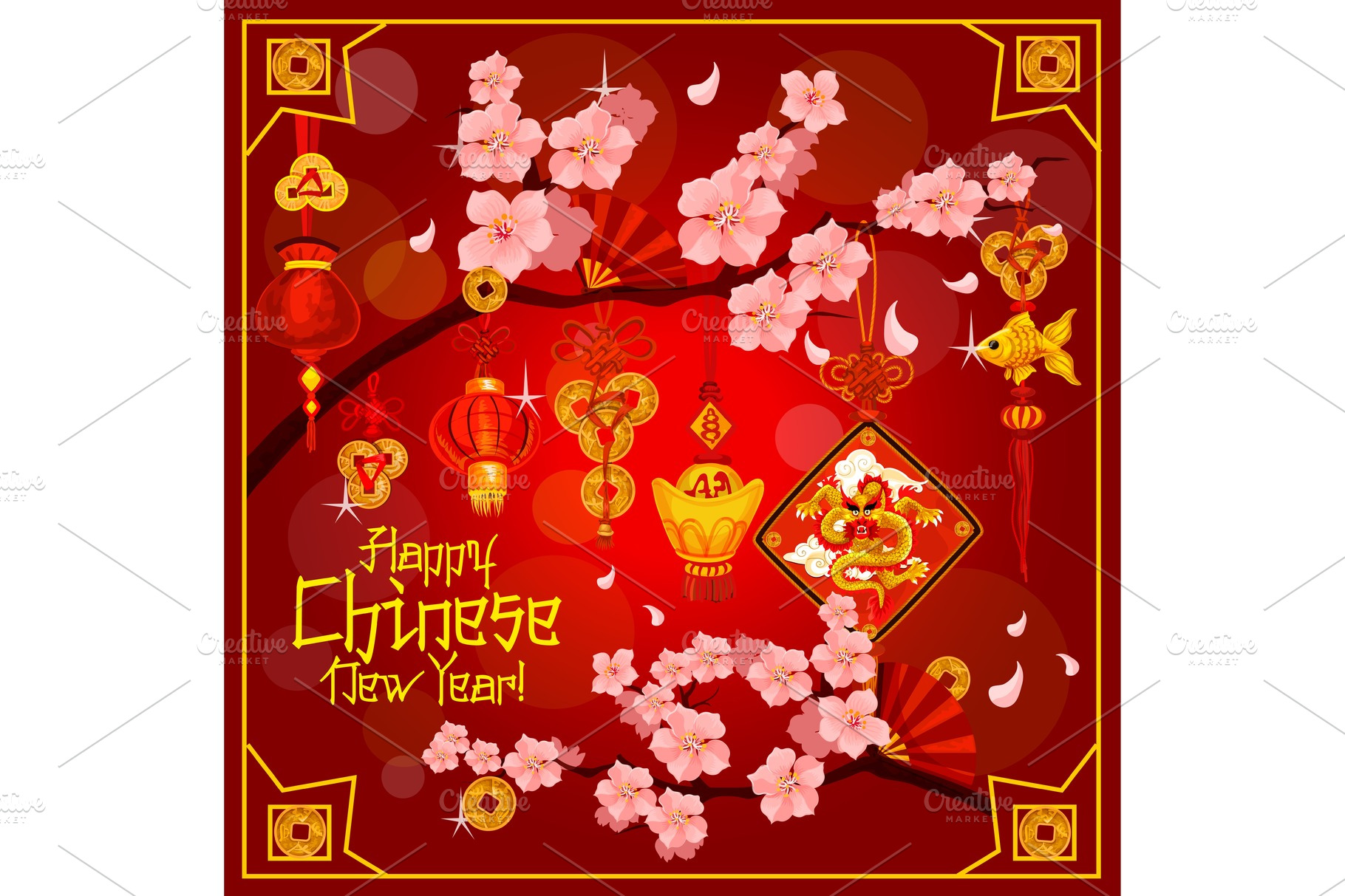 Chinese lunar New Year vector greeting card Decorative Illustrations