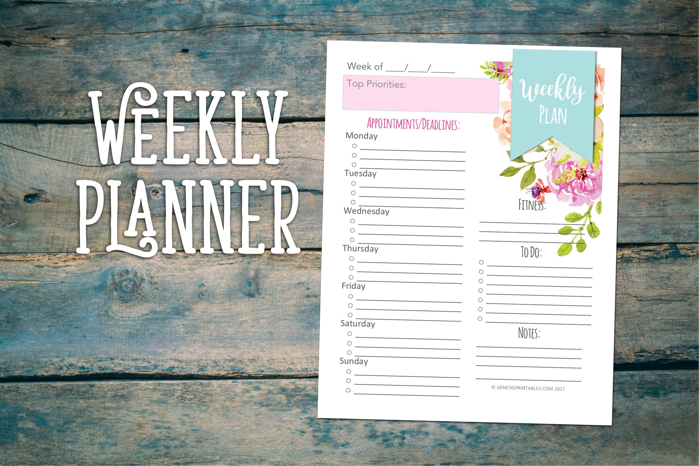 Weekly Planner in Floral Design | Stationery Templates ~ Creative Market