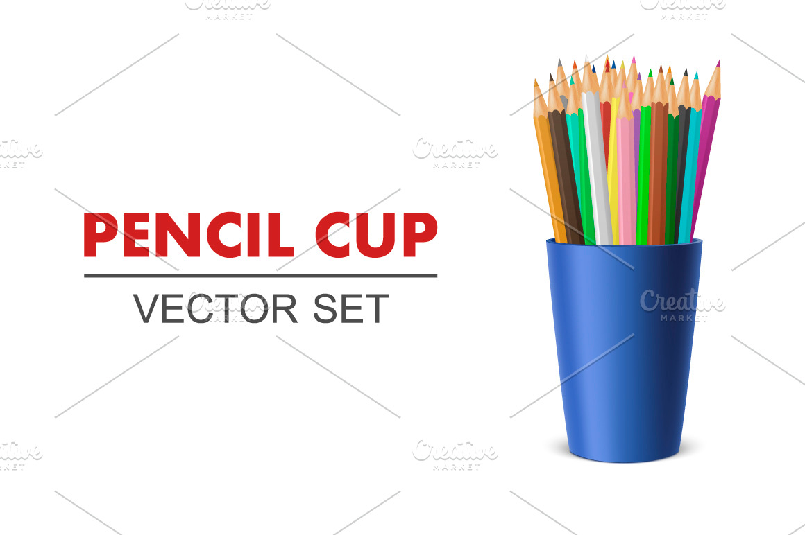 Pencil cup. Vector set. | Pre-Designed Illustrator Graphics ~ Creative