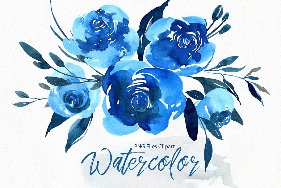 Download Azure blue watercolor flowers roses | Custom-Designed ...