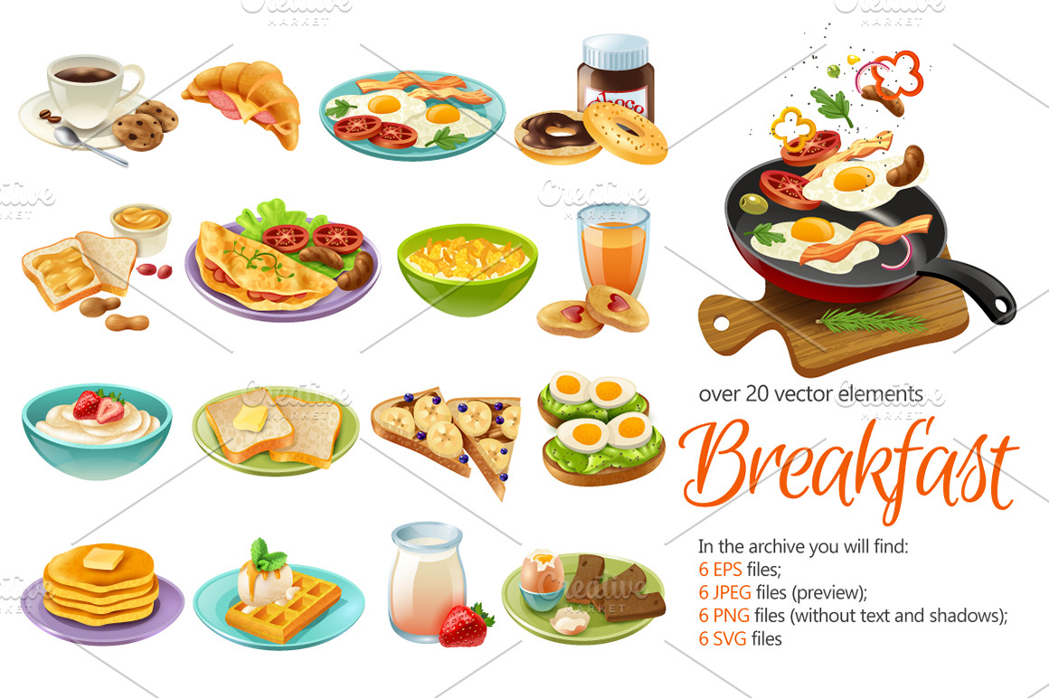 Breakfast Menu Set | Food Illustrations ~ Creative Market