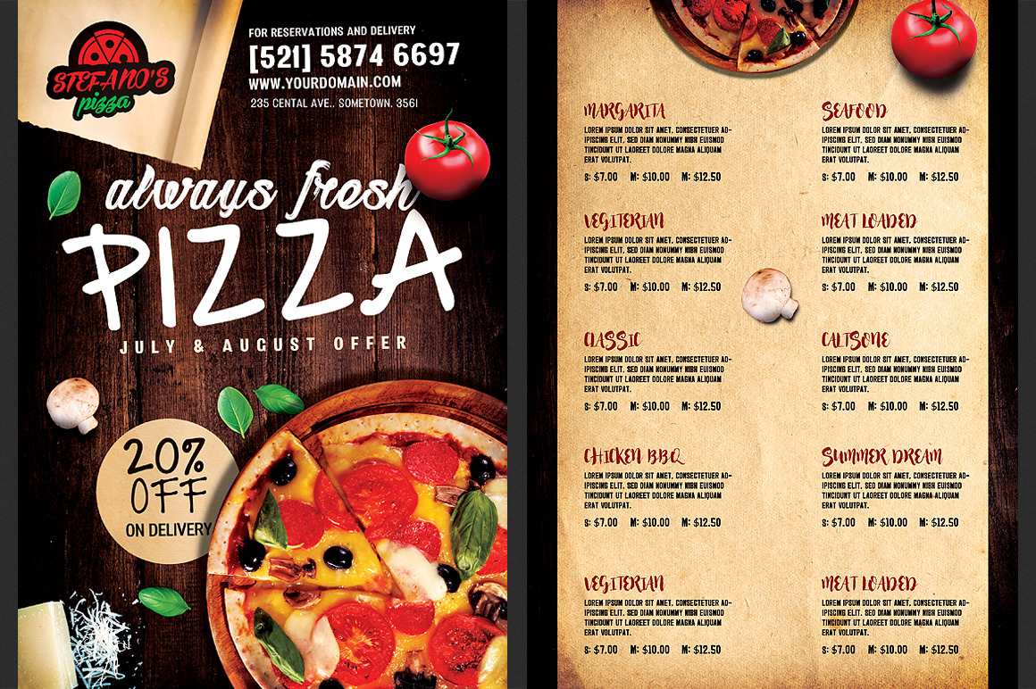 Pizza Flyer Menu Template Creative Photoshop Templates Creative Market