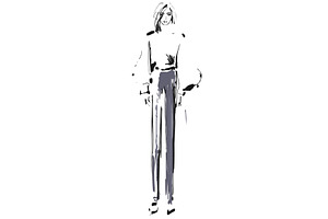 Fashion model. Sketch. Vector illustration. Girl in the shirt and pants  Stock Vector