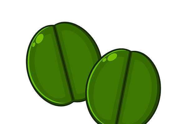 Two Green Coffee Beans Cartoon | Pre-Designed Photoshop ...