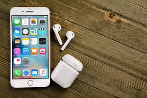 Download Iphone 7 Plus Airpods Mockup Creative Photoshop Templates Creative Market