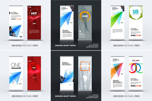 Abstract Business Vector Set Of Modern Roll Up Banner Stand Design Pre Designed Illustrator Graphics Creative Market