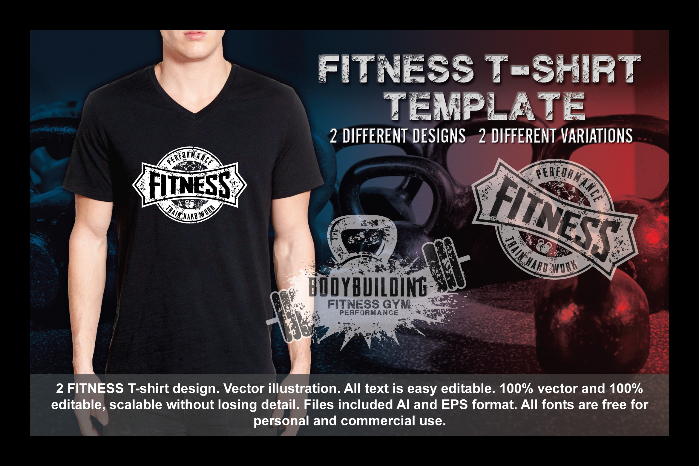 2 Fitness T Shirt Template Vol 5 Pre Designed Illustrator Graphics Creative Market