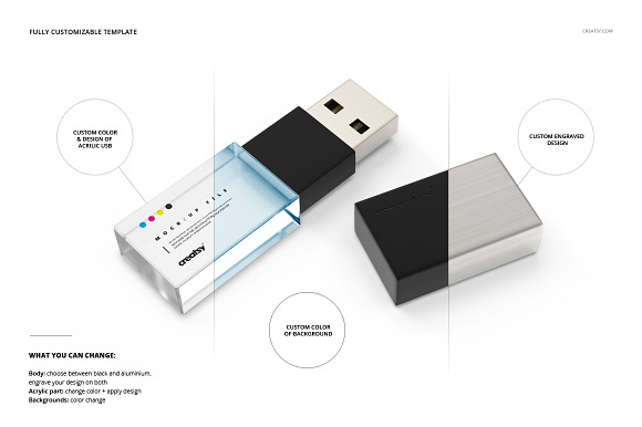 Download Acrylic Usb Drive Mockup Set Creative Photoshop Templates Creative Market