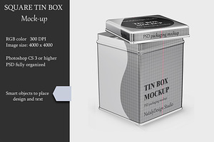 Download Metallic Square Tin Box Mockup Creative Photoshop Templates Creative Market