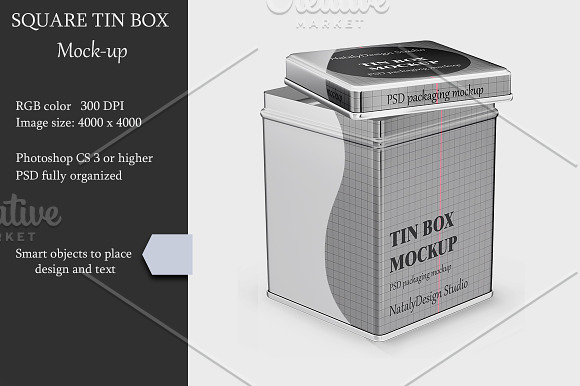 Download Metallic Square Tin Box Mockup Creative Photoshop Templates Creative Market