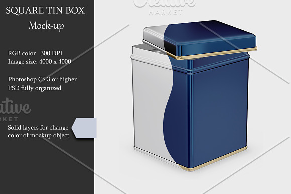 Download Metallic Square Tin Box Mockup Creative Photoshop Templates Creative Market