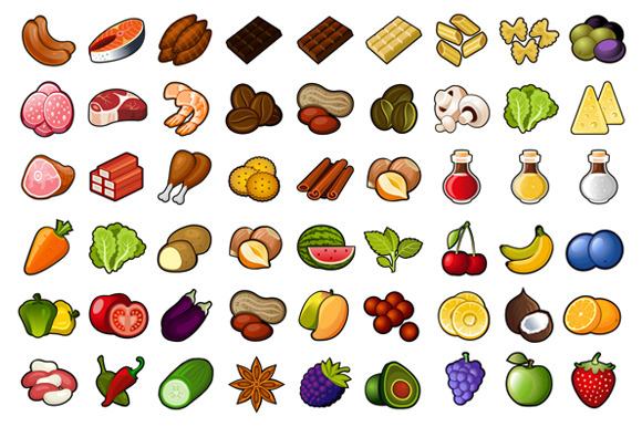 72 Food Icons Set | Illustrator Graphics ~ Creative Market