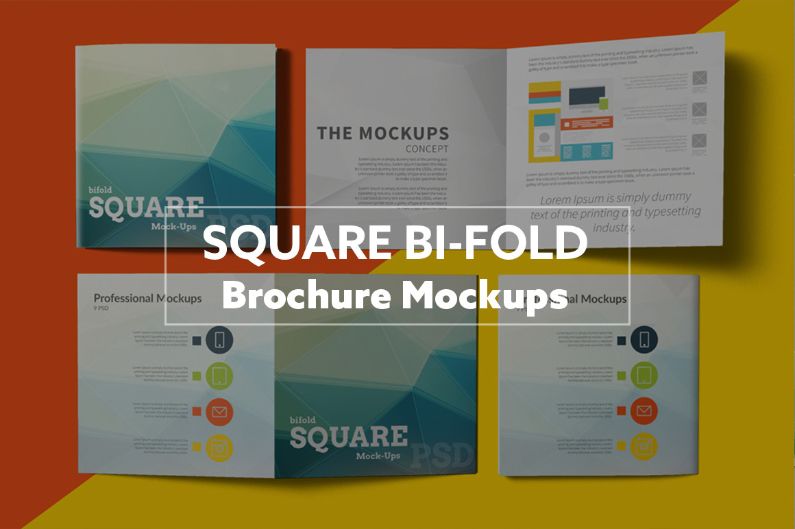 Download Square Bi-Fold Brochure Mockups | Creative Photoshop Templates ~ Creative Market