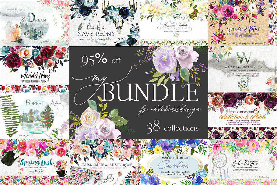 Download Watercolor Floral Bundle 95 Off Pre Designed Photoshop Graphics Creative Market