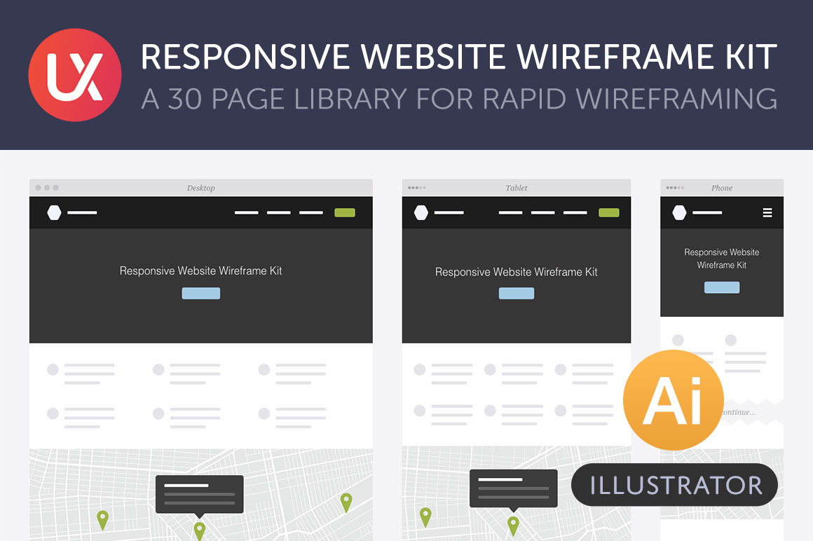 Responsive Website Wireframe Kit Creative Illustrator Templates Creative Market