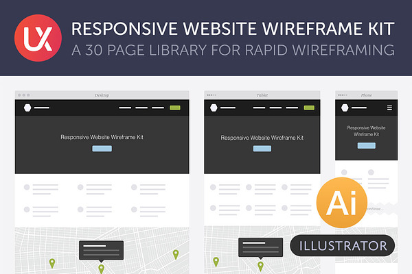 Responsive Website Wireframe Kit Creative Illustrator Templates Creative Market