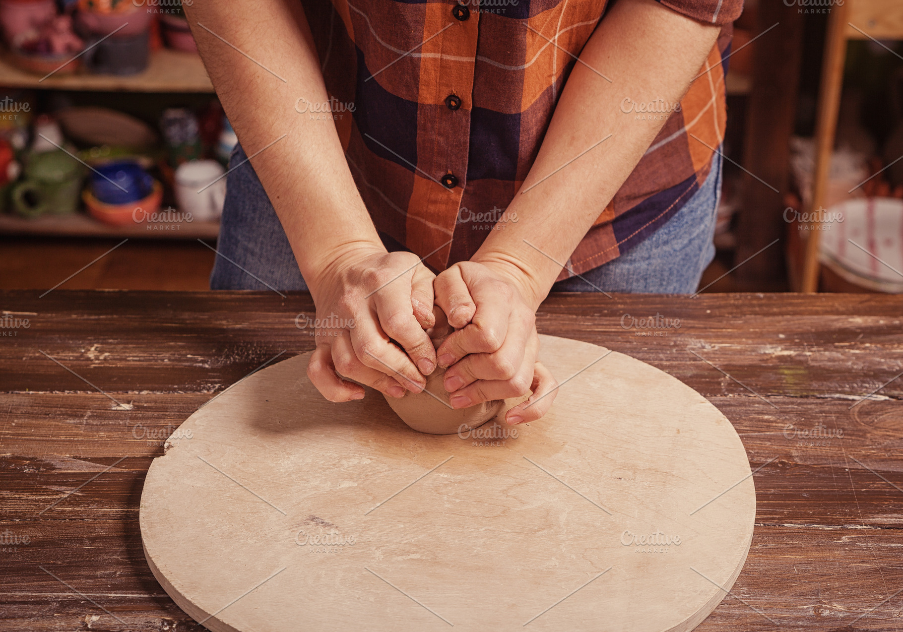 Potter working with clay featuring clay, knead, and oven Arts