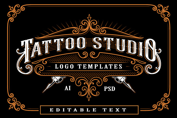 Set Of Vintage Tattoo Studio Logos Creative Illustrator Templates Creative Market