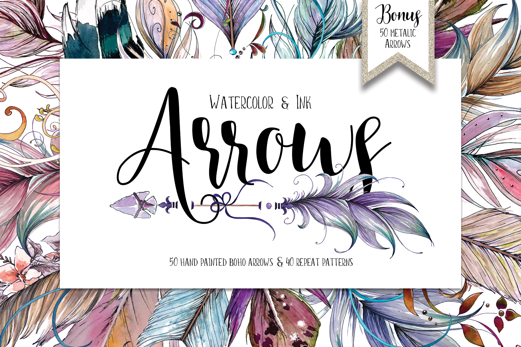 Watercolor Amp Ink Boho Arrows Clipart Pre Designed Photoshop