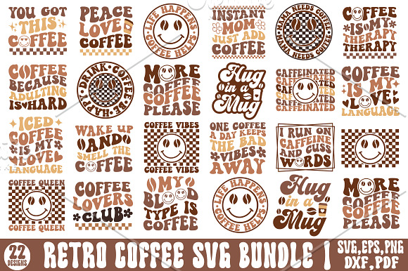 Coffee wavy svg Retro coffee svg Coffee smile svg with stars