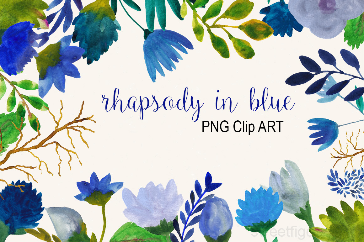 Blue Watercolor Flowers Clip Art Custom Designed Illustrations Creative Market