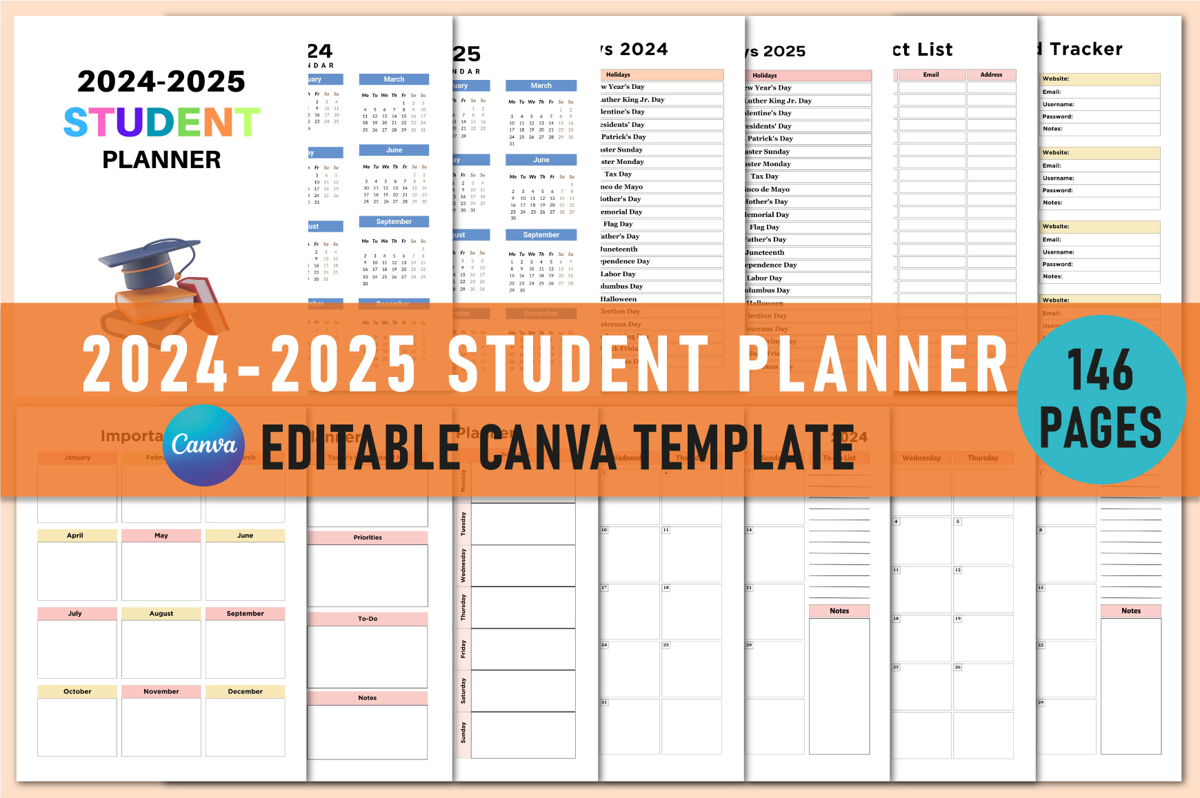 Editable 2024-2025 Student Planner | Creative Market