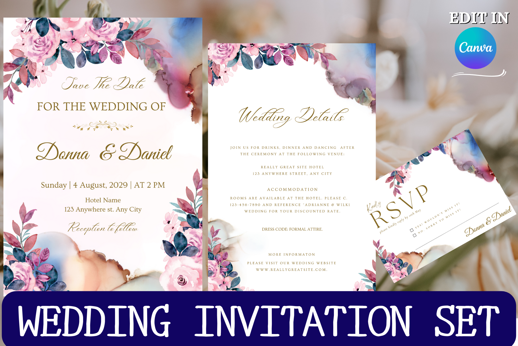 Light Pink Wedding Invitation Set Invitation Templates ~ Creative Market