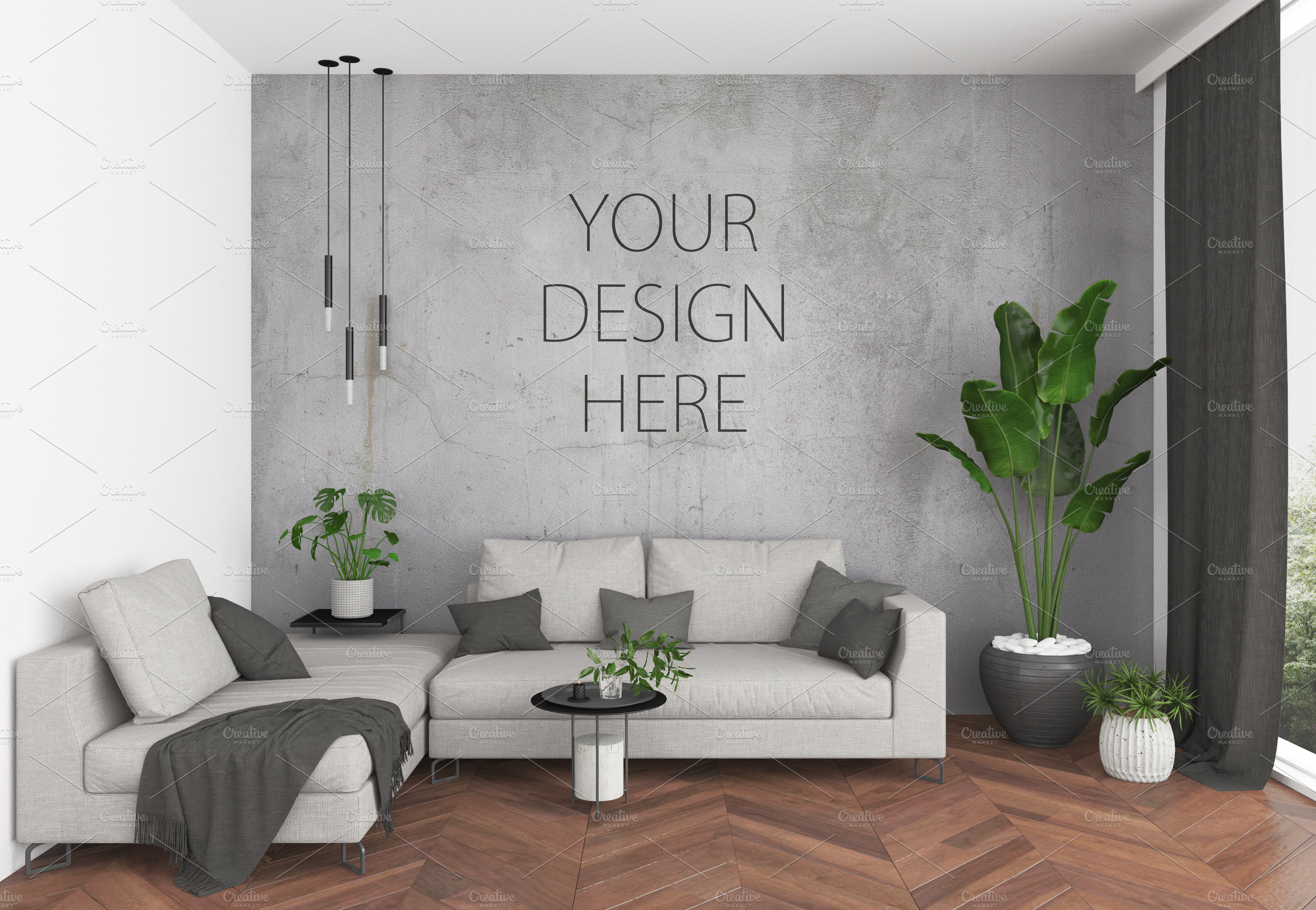 Interior mockup - blank wall scene | Background Stock Photos ~ Creative ...