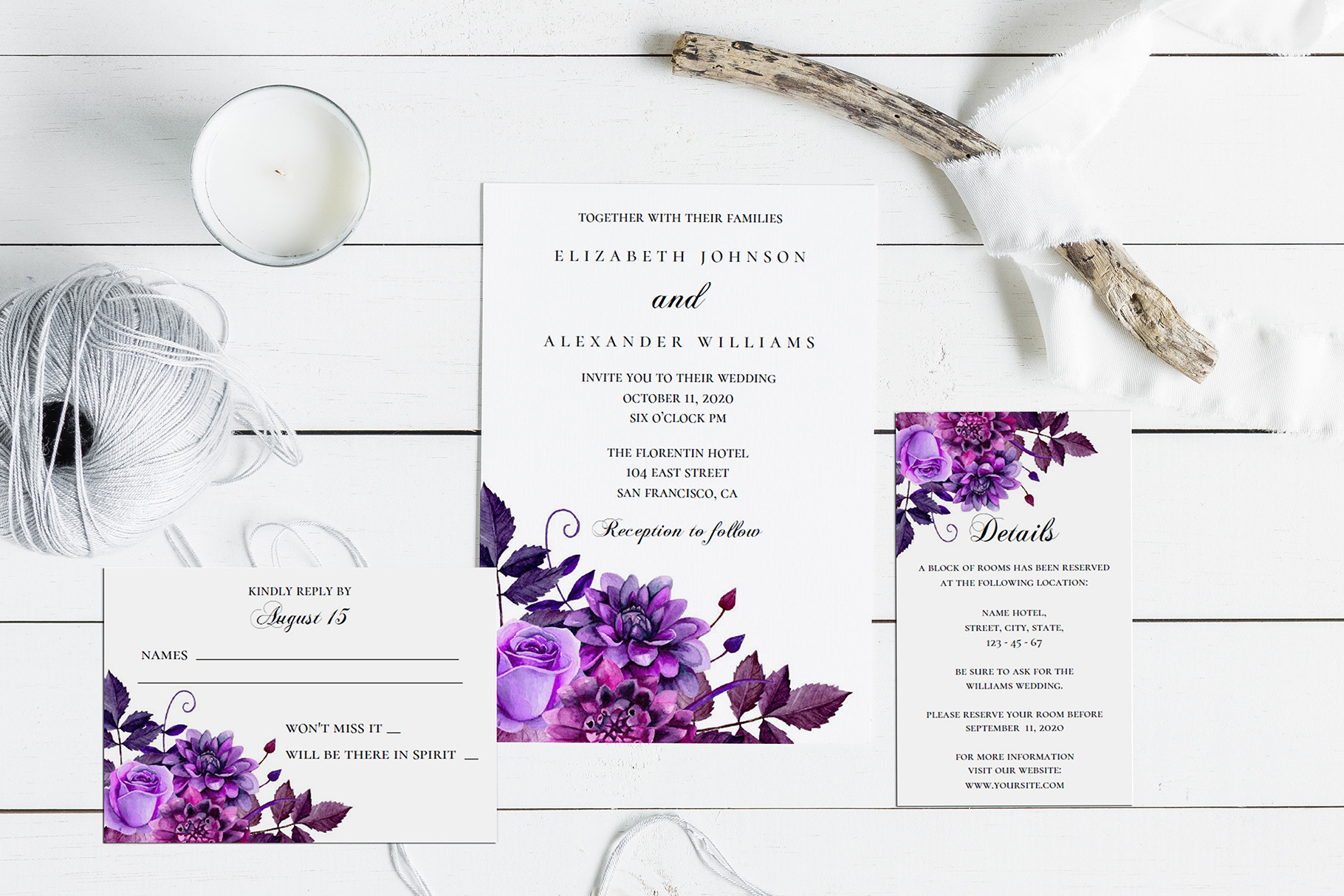 Purple Wedding Invitation Template from images.creativemarket.com