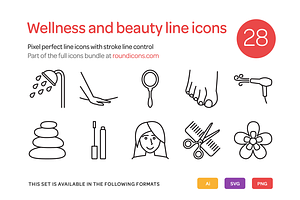 Wellness And Beauty Line Icons Set Pre Designed Photoshop Graphics Creative Market