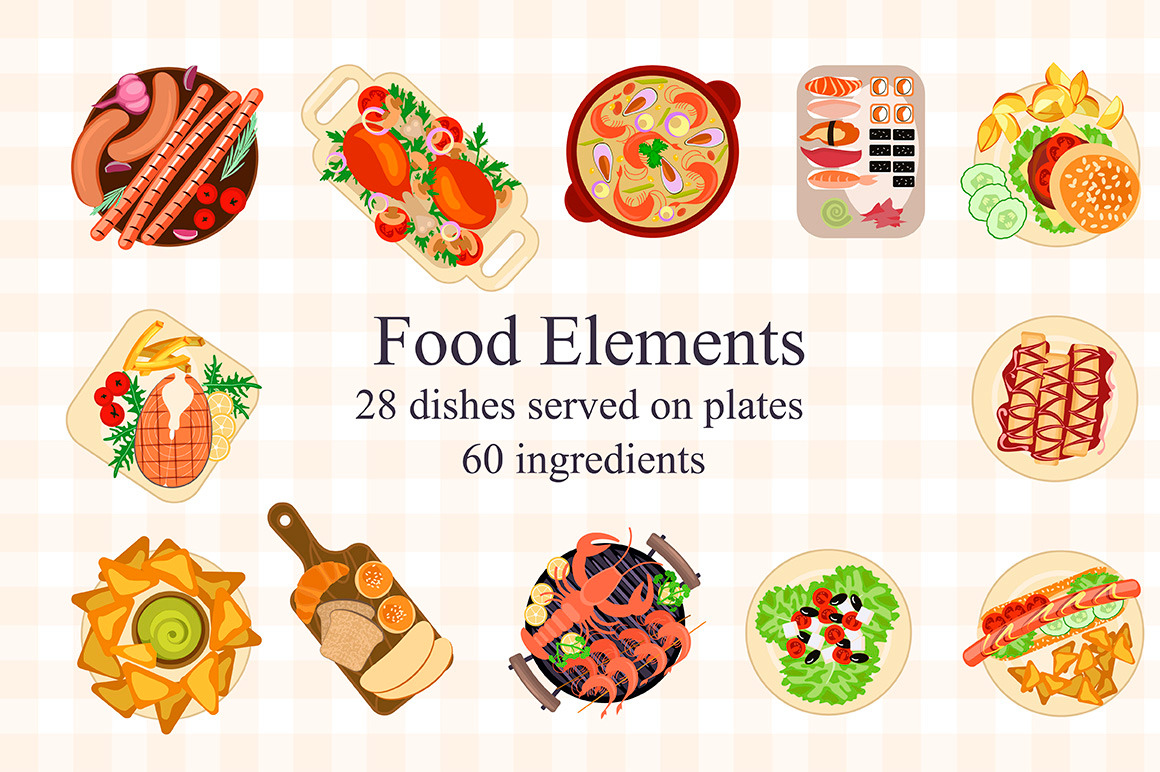 Food Elements Background Graphics Creative Market