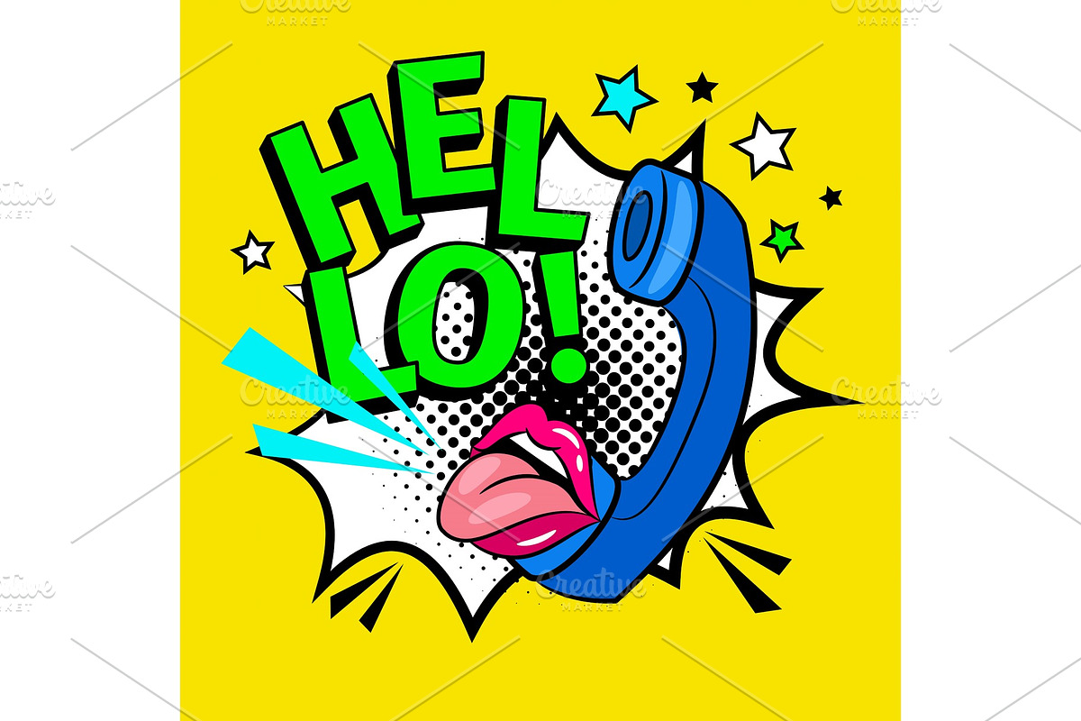 Hello pop  art illustration Pre Designed Vector Graphics 