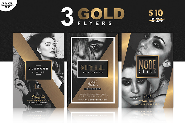 3 Gold Elegant Flyer Templates Creative Photoshop Templates Creative Market