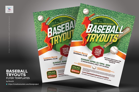 Red and White Baseball Tryouts Flyer Template