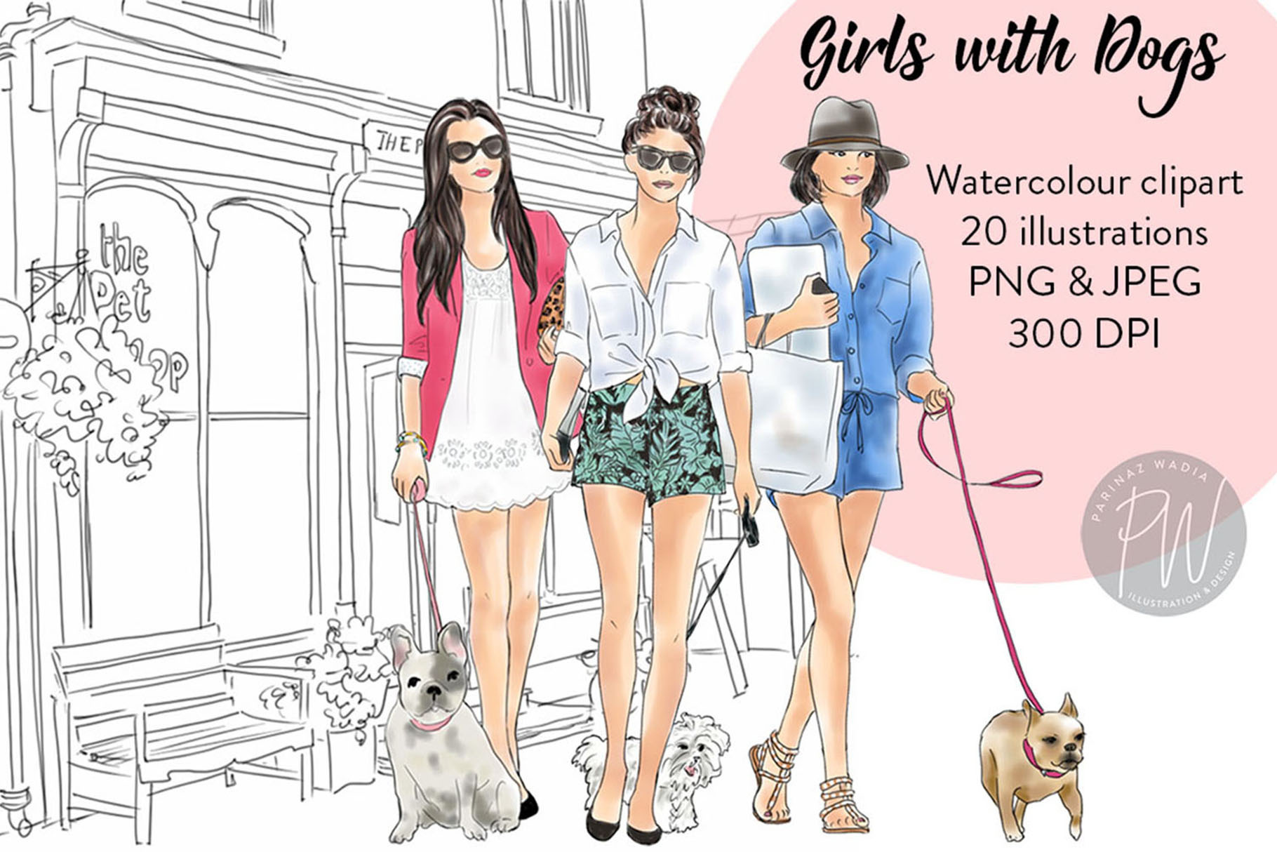 Girls with Dogs Clipart | Pre-Designed Photoshop Graphics ~ Creative Market