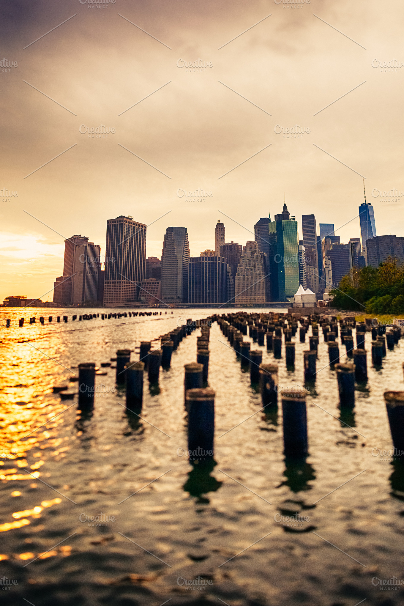 Manhattan Skyline At Sunset High Quality Architecture Stock Photos Creative Market