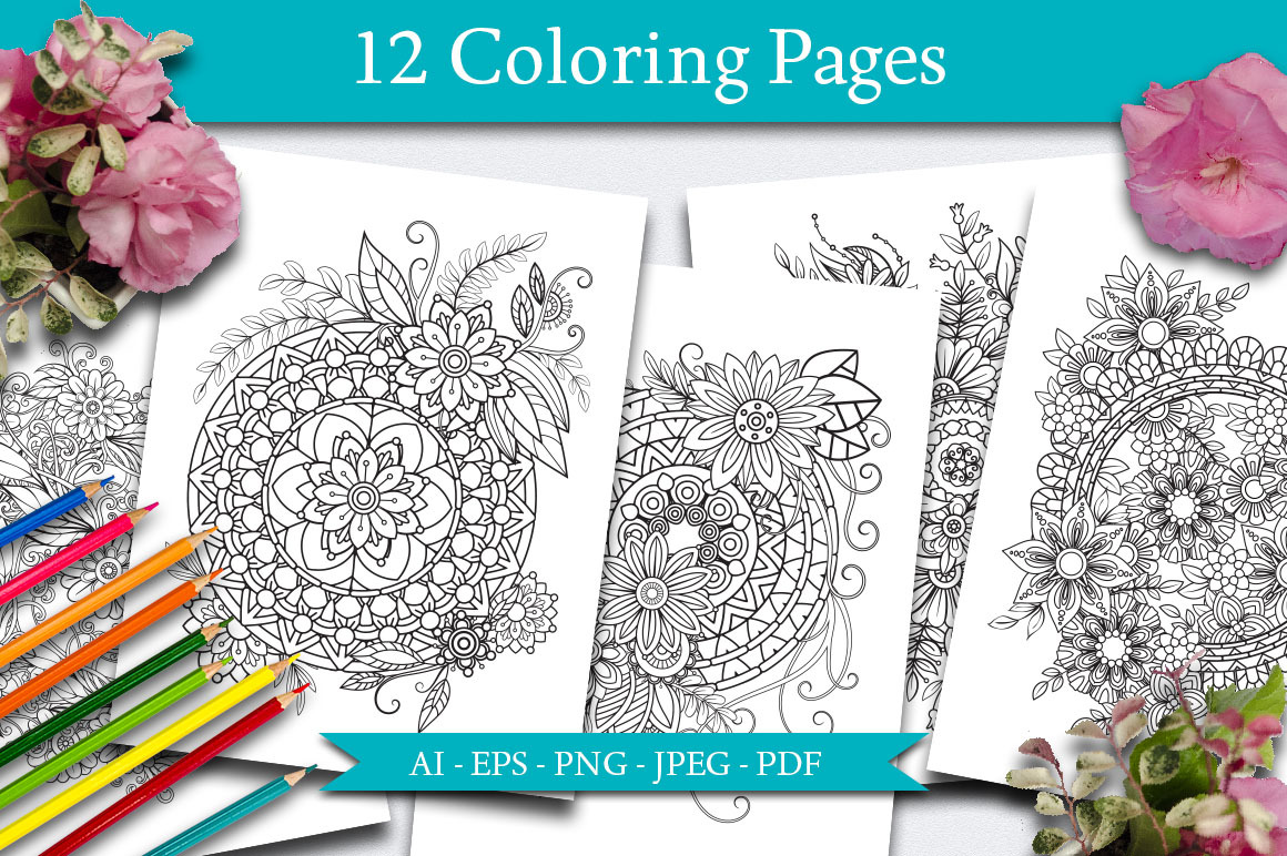 12 Coloring Pages | Decorative Illustrations ~ Creative Market